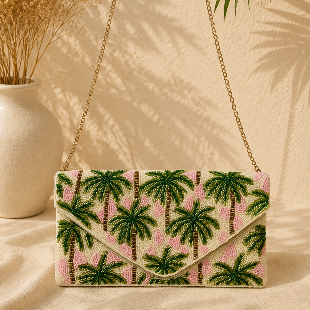 Palm Tree Beaded Evening Bag