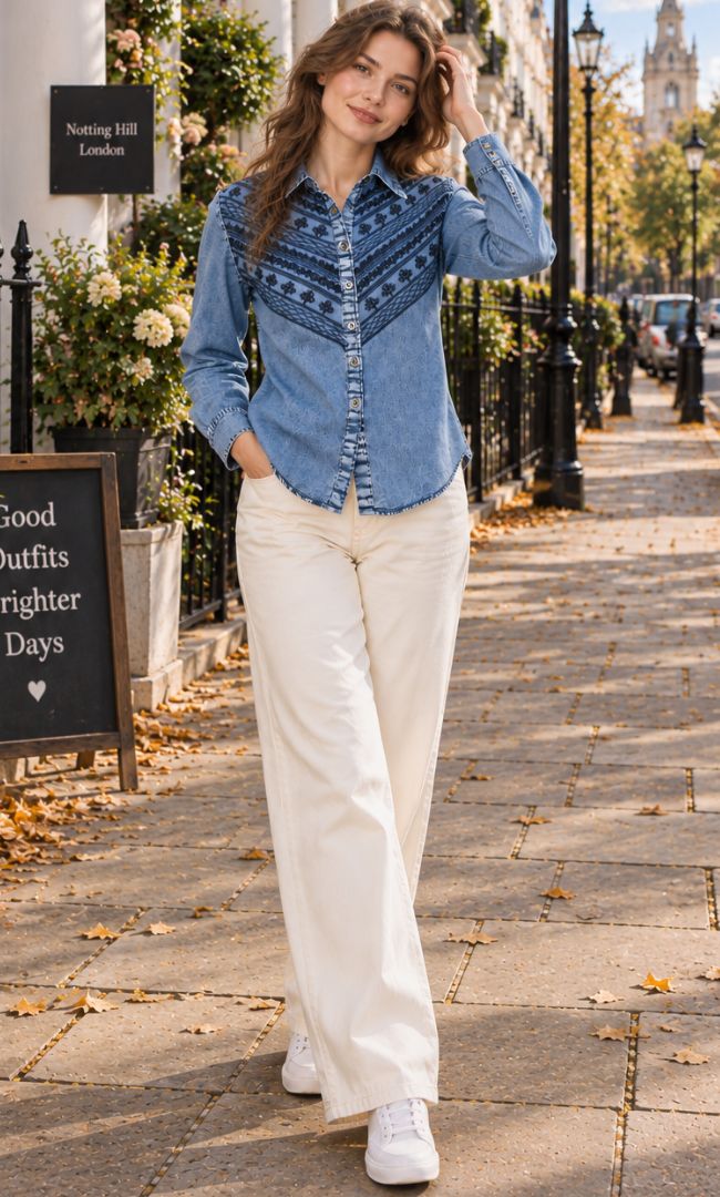 Indigo Embroidered Denim Shirt