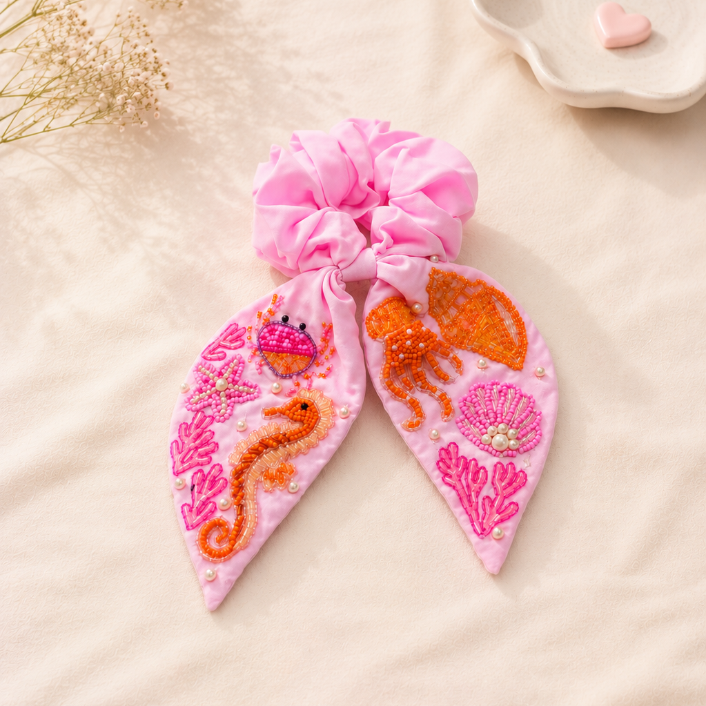 Sealife Beaded Scrunchie