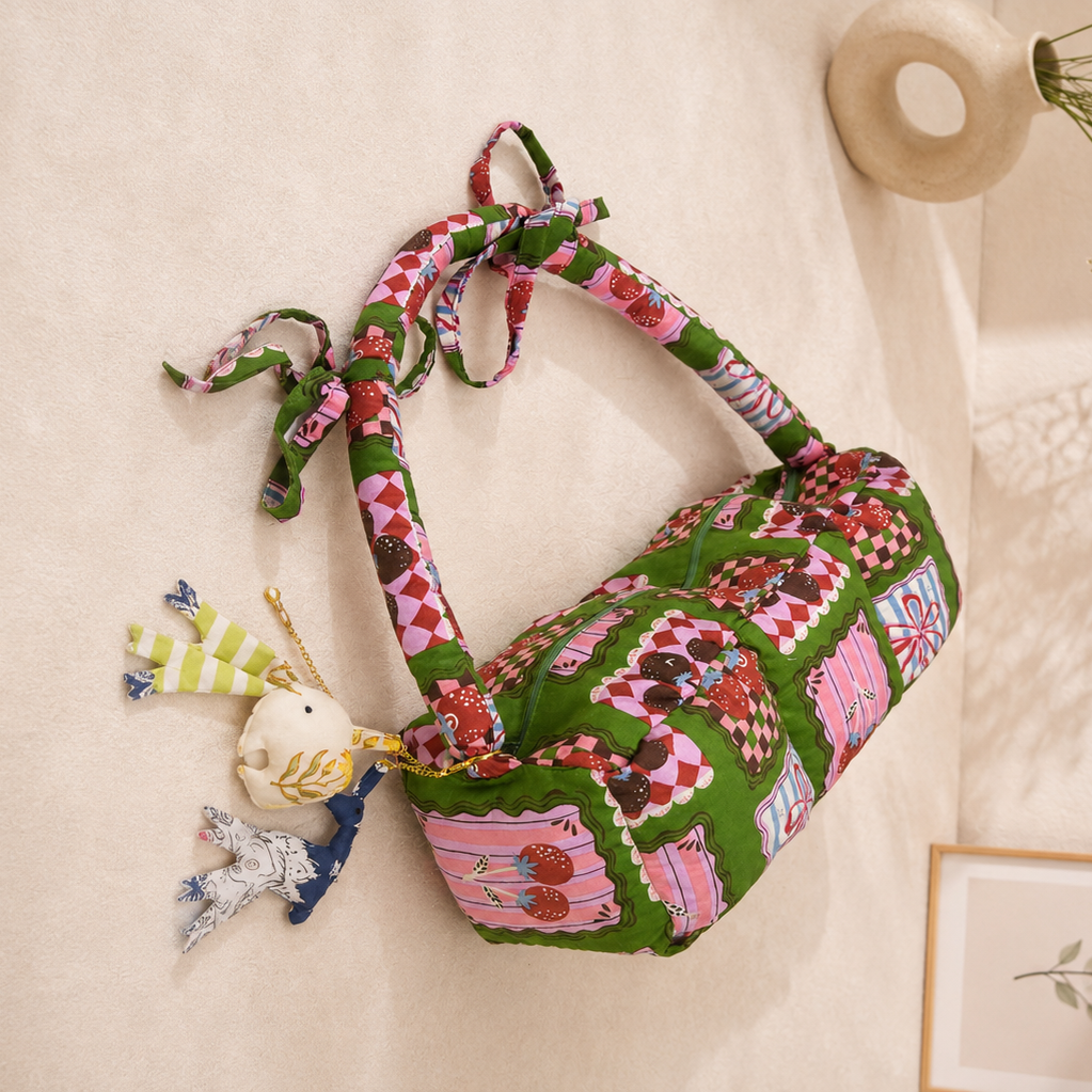 Green Santa Puffer Baguette Bag