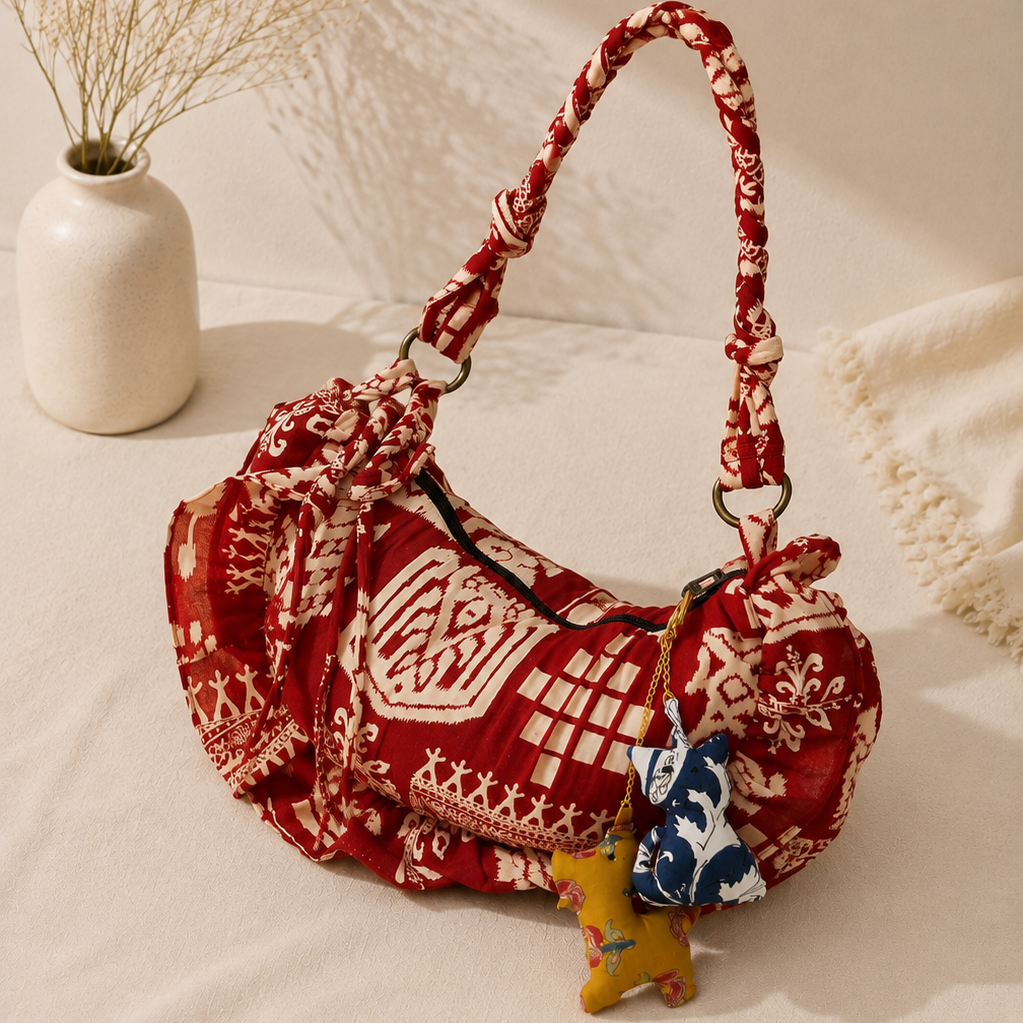Red Puffer Baguette Bag