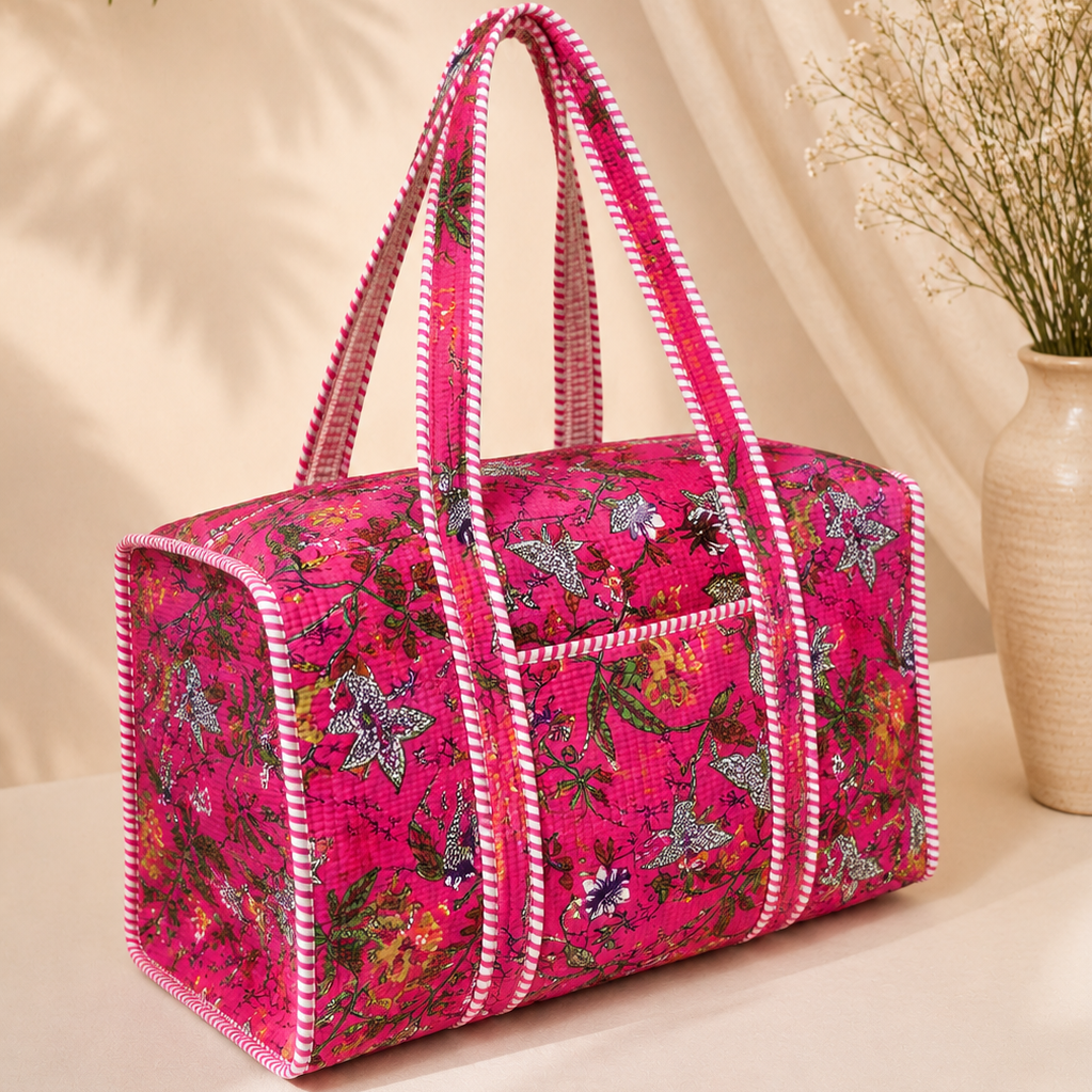 Pink Floral Duffle Bag