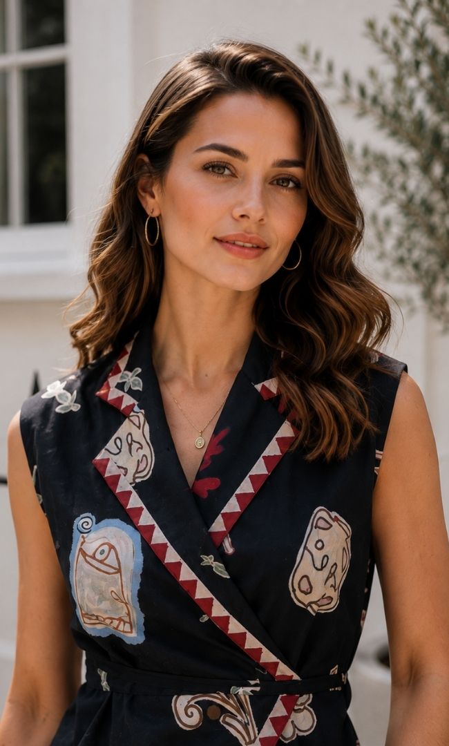 Navy Muse Print Wrap Top