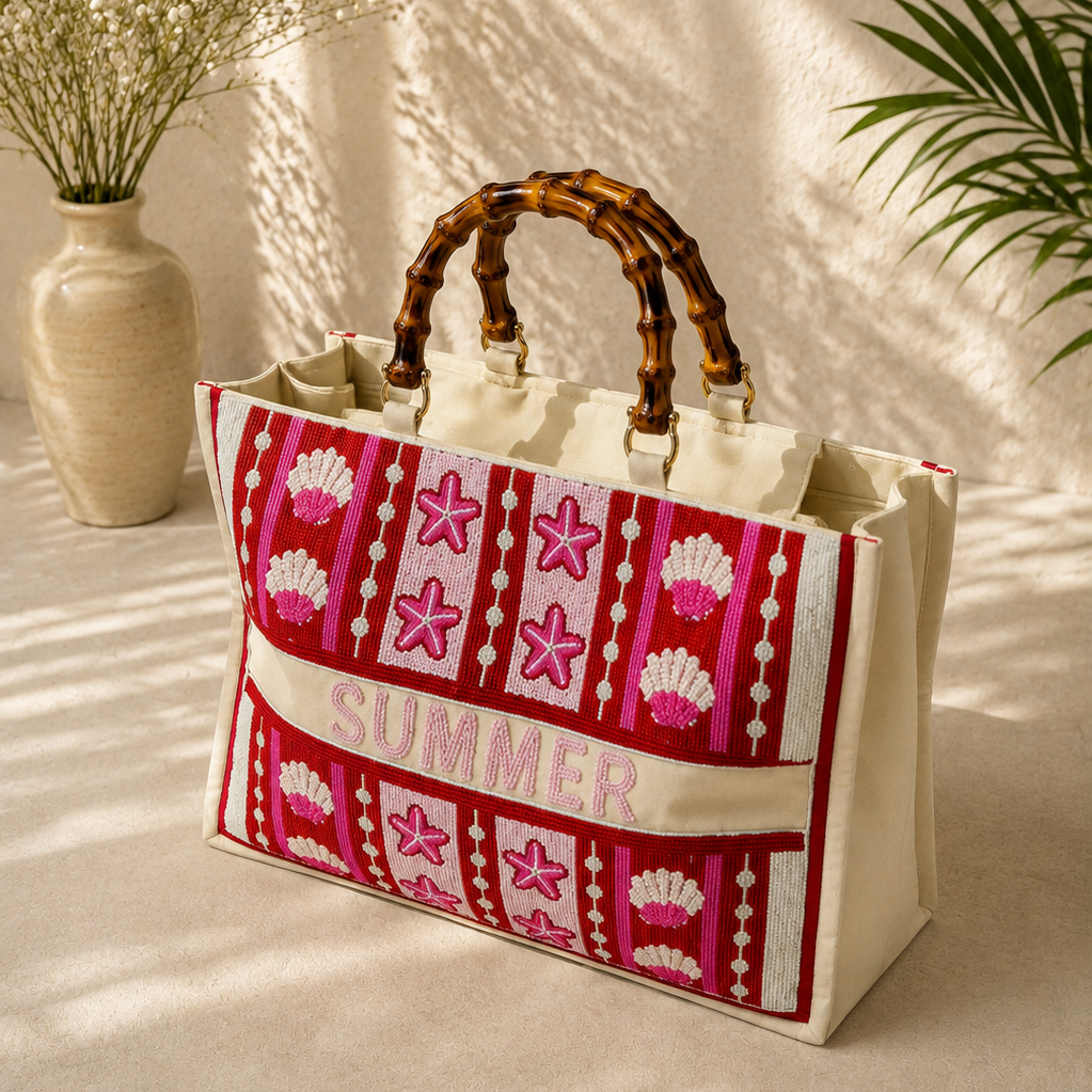 Hot Pink Beaded Tote Bag