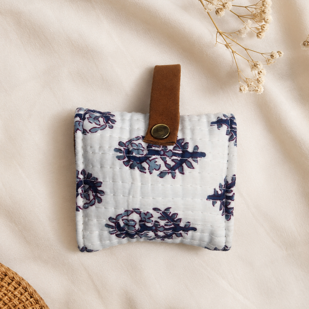 White Blockprint Coin Purse