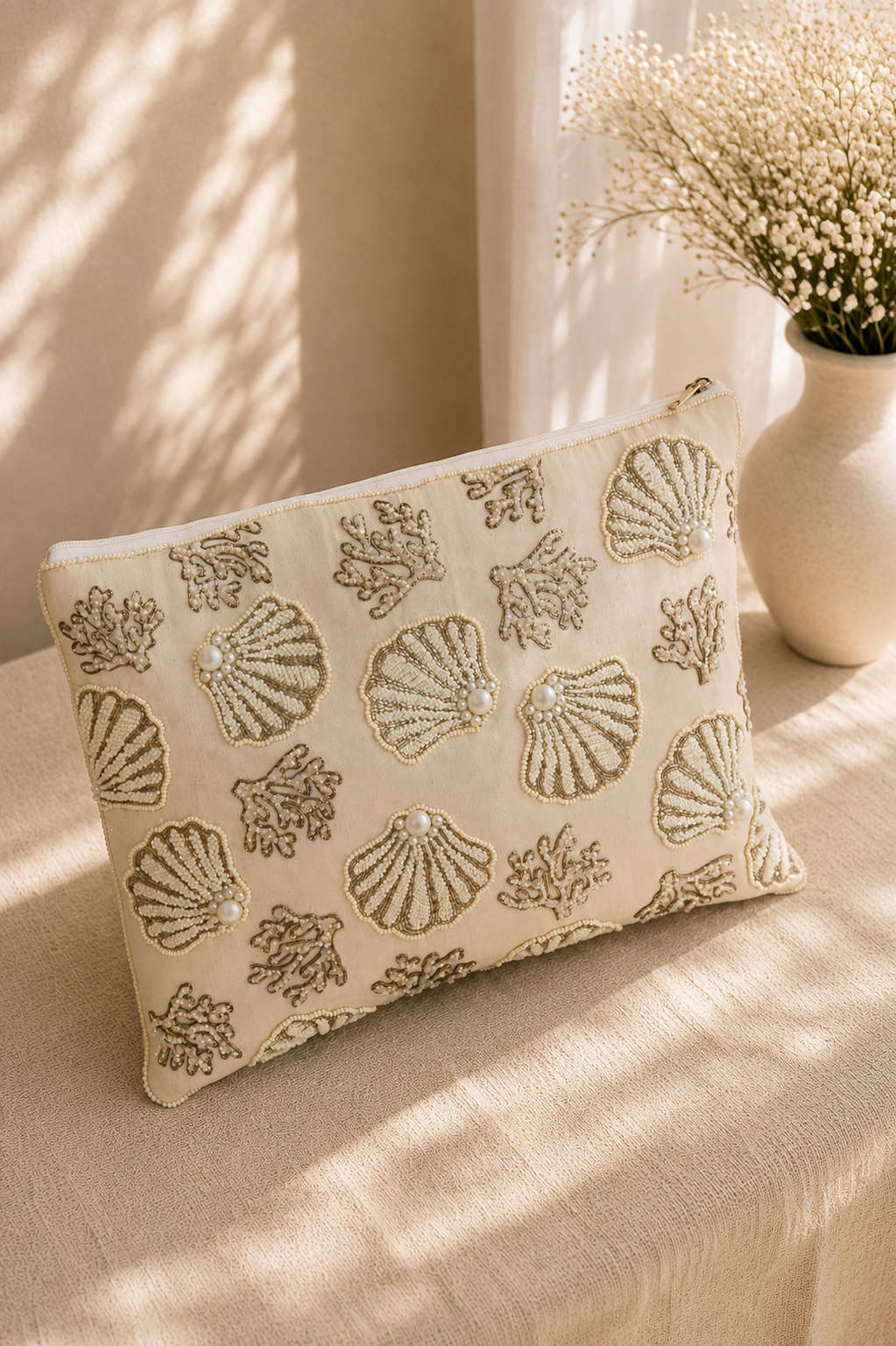 Golden Beaded Tote Bag