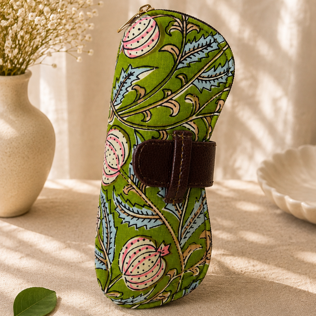 Green Floral Glass Case