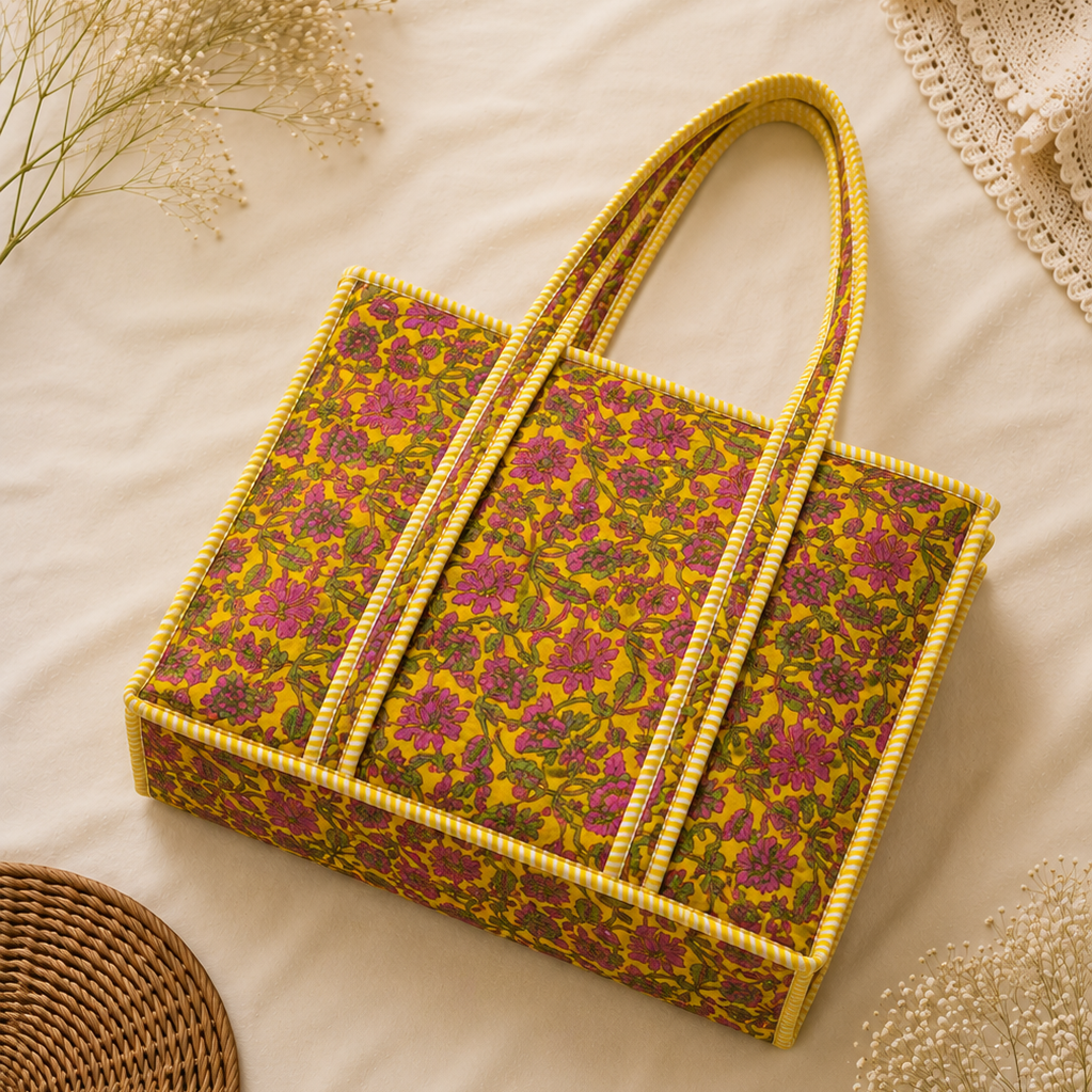 Yellow Floral Tote Bag