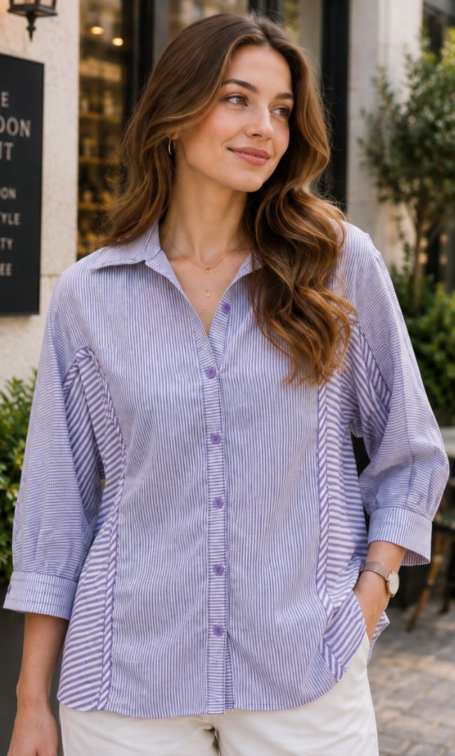 Modern Lavender Button-Up Top
