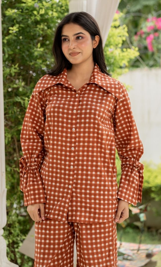 Chestnut Brown Checks Co-ord Set