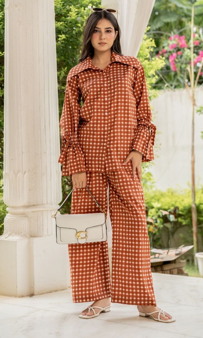 Chestnut Brown Checks Co-ord Set