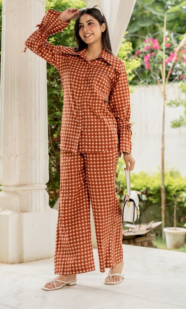 Chestnut Brown Checks Co-ord Set