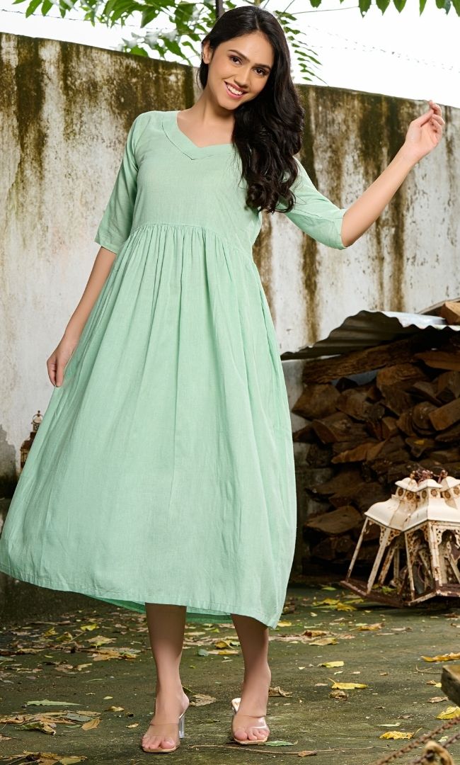 Pistachio Green Linen Dress
