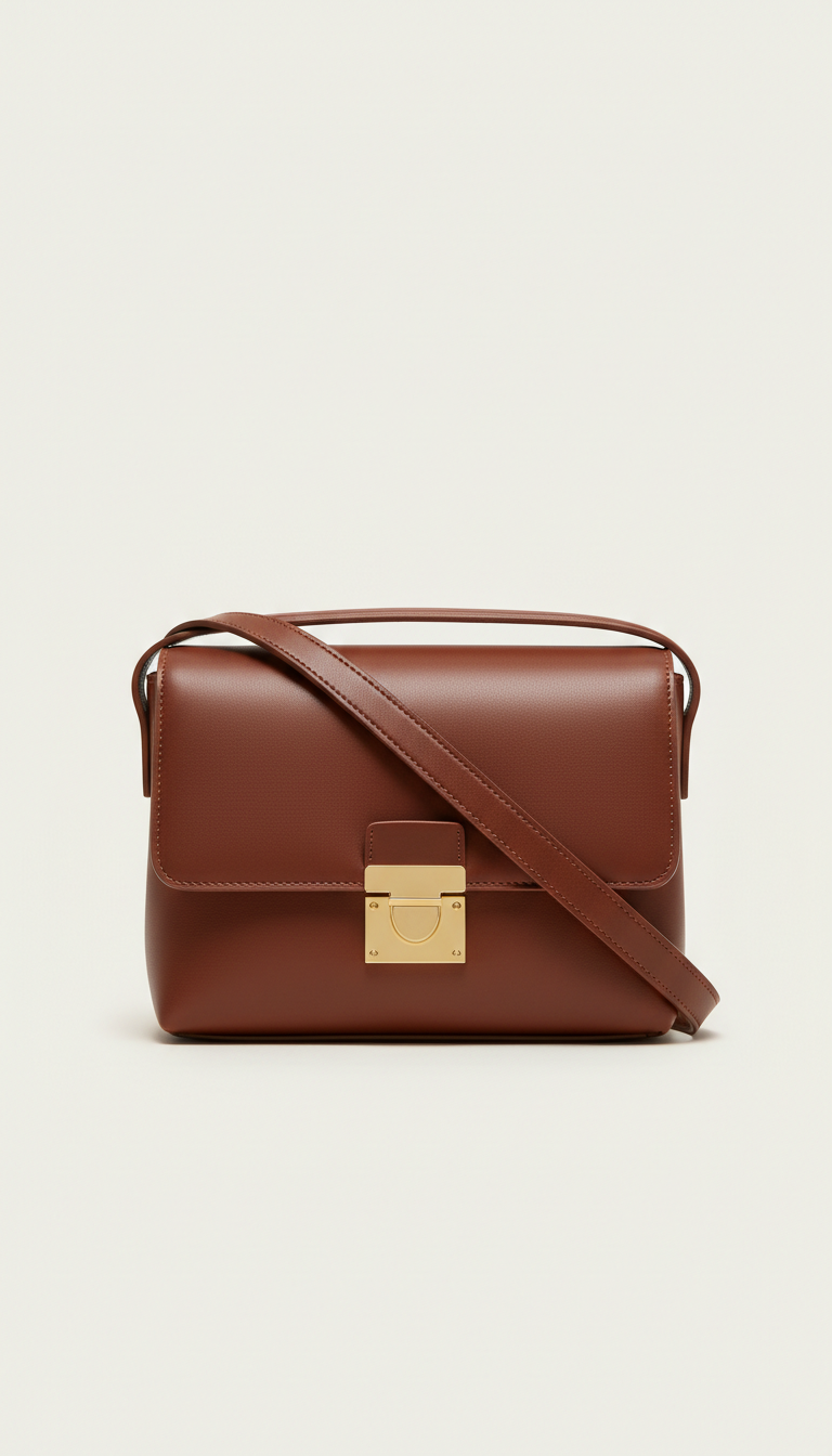 Structured Leather Shoulder Bag with Braided Strap