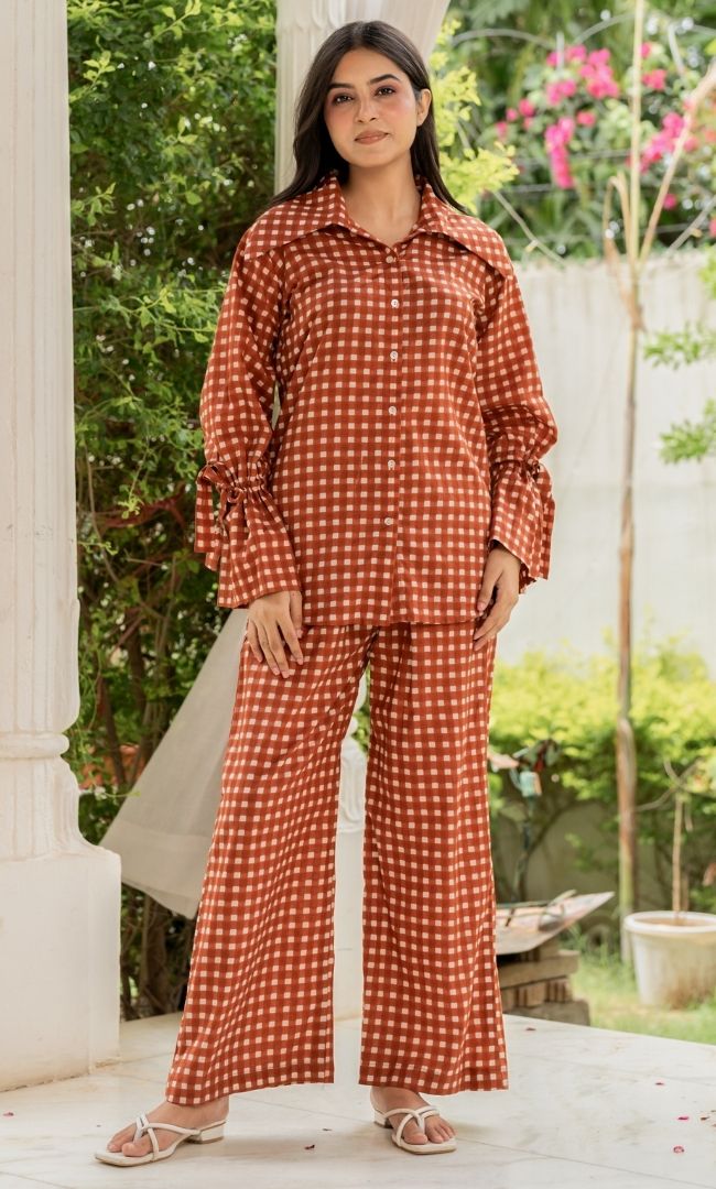 Chestnut Brown Checks Co-ord Set