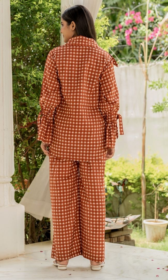 Chestnut Brown Checks Co-ord Set