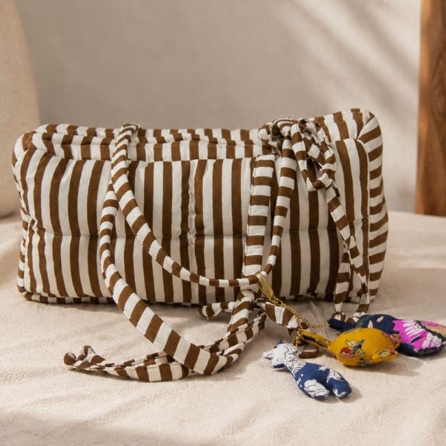 Brown Stripe Puffer Bag