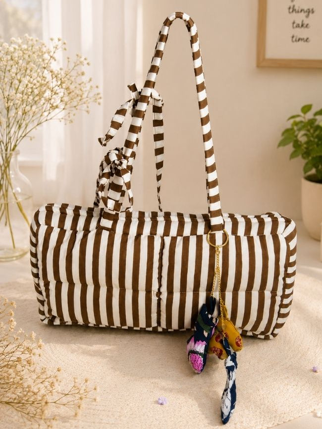 Brown Stripe Puffer Bag