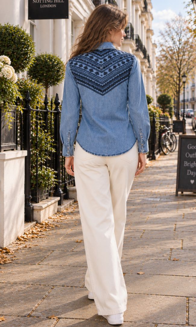 Indigo Embroidered Denim Shirt