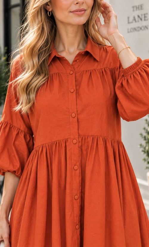 Amber Bloom Button-Down Dress