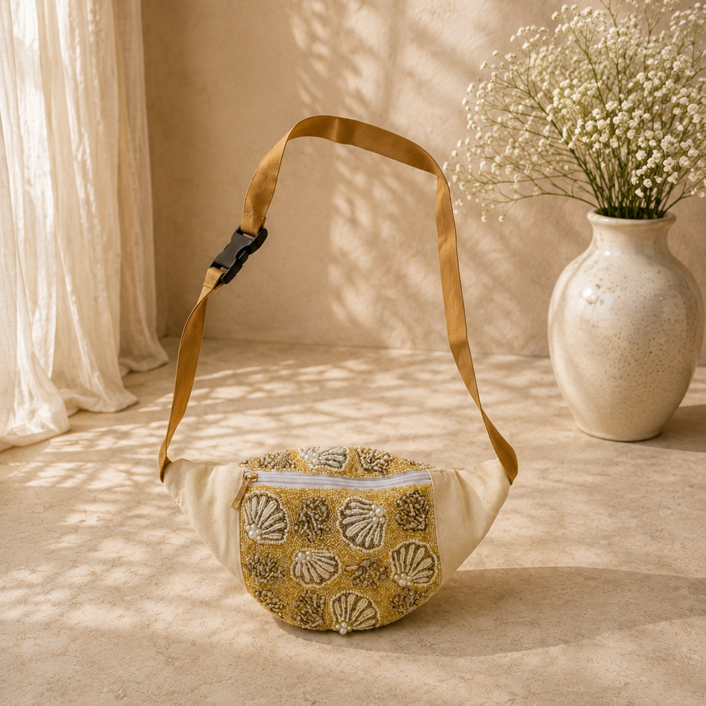 Golden Beaded Sling Bag