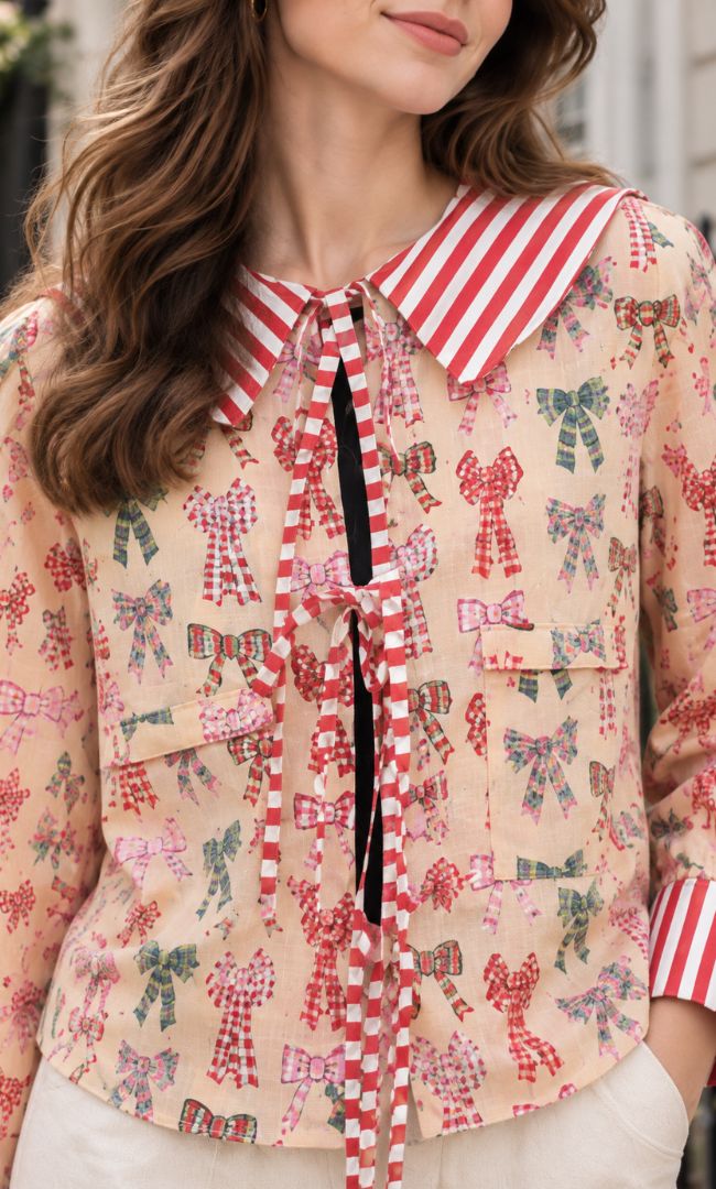 Eaton Floral Ribbon Collar Top