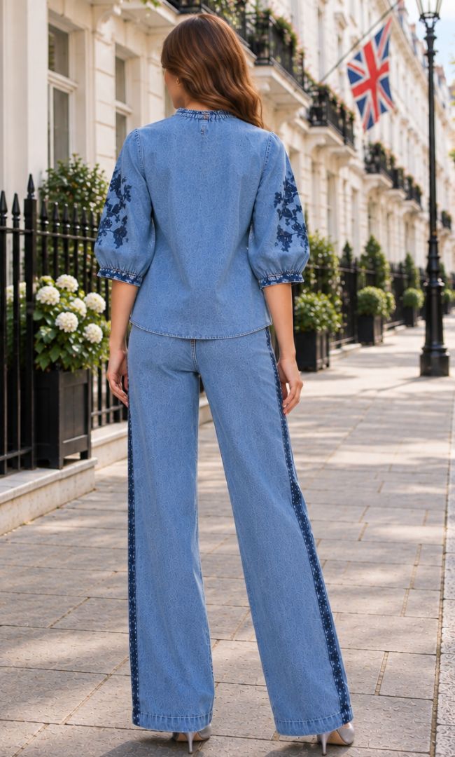 Blue Denim Embroidered Co-ord Set