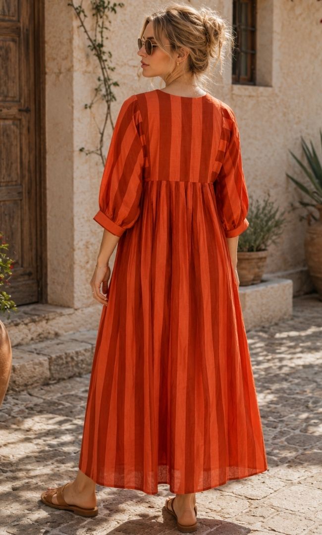 Coral Flame Stripe Maxi Dress
