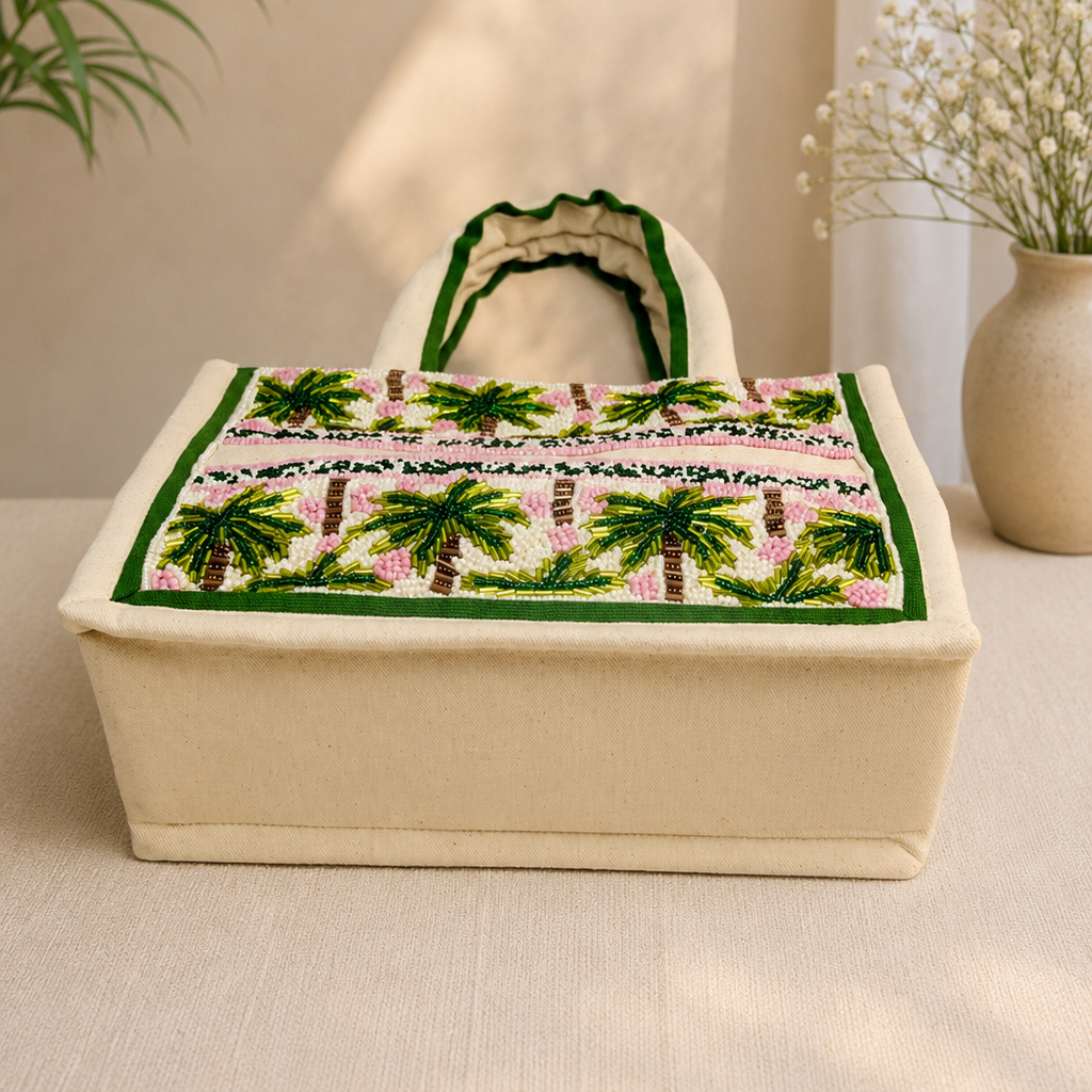 Palm Tree Beaded Tote Bag