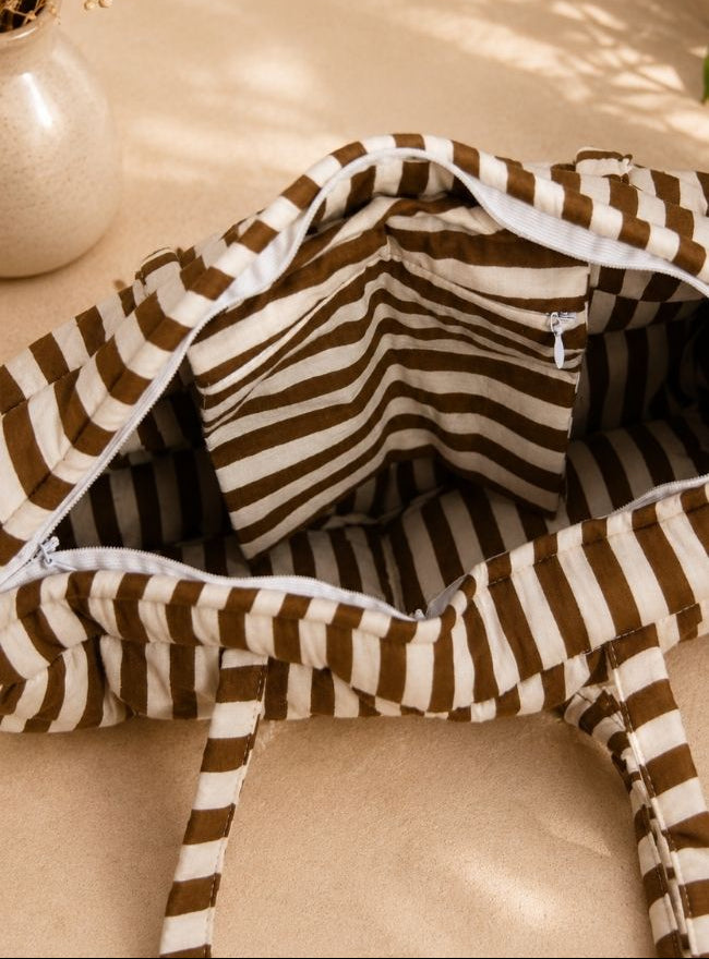 Brown Stripe Puffer Bag