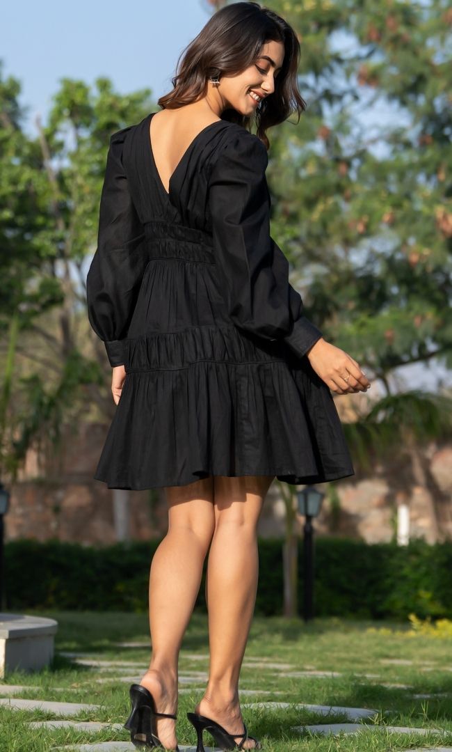 Black Cotton Tiered Dress