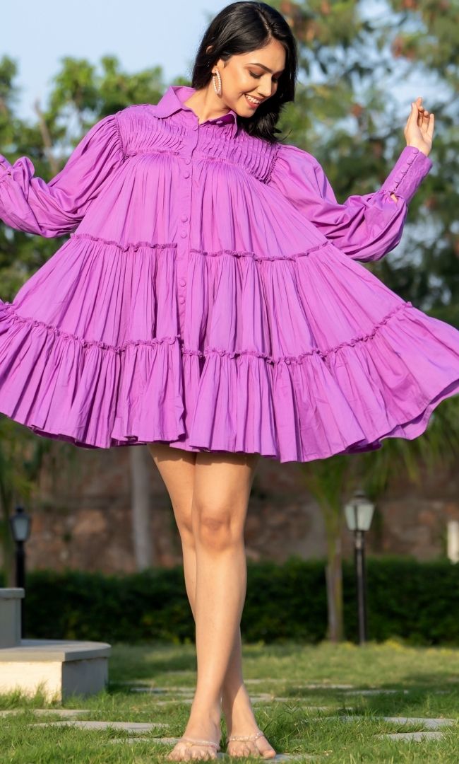 French Violet Tiered Mini Dress