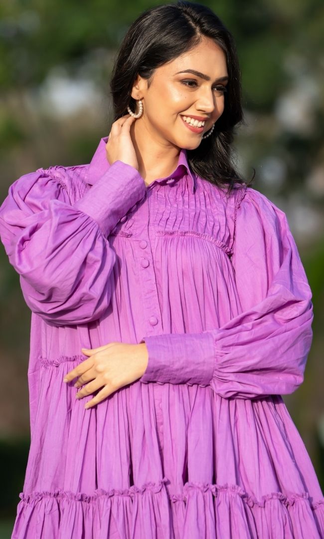 French Violet Tiered Mini Dress