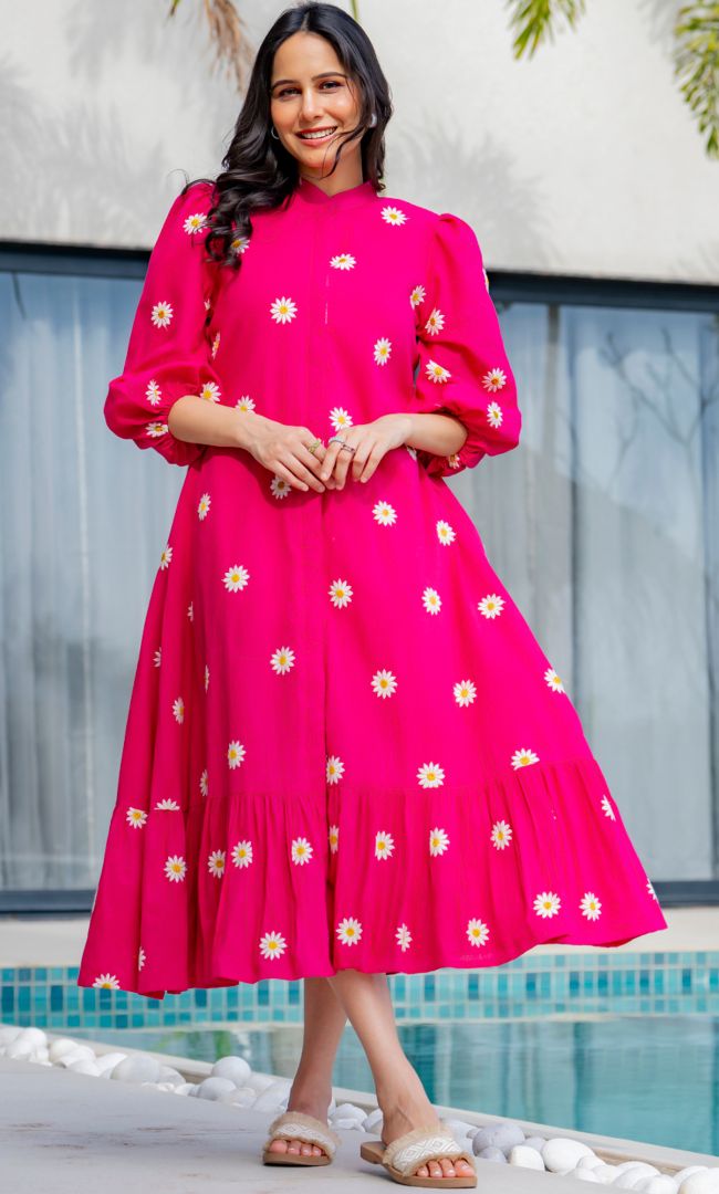 Pop Of Pink Midi Dress