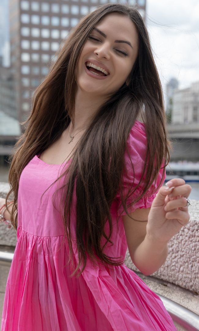 Candy Pink Gathered Dress