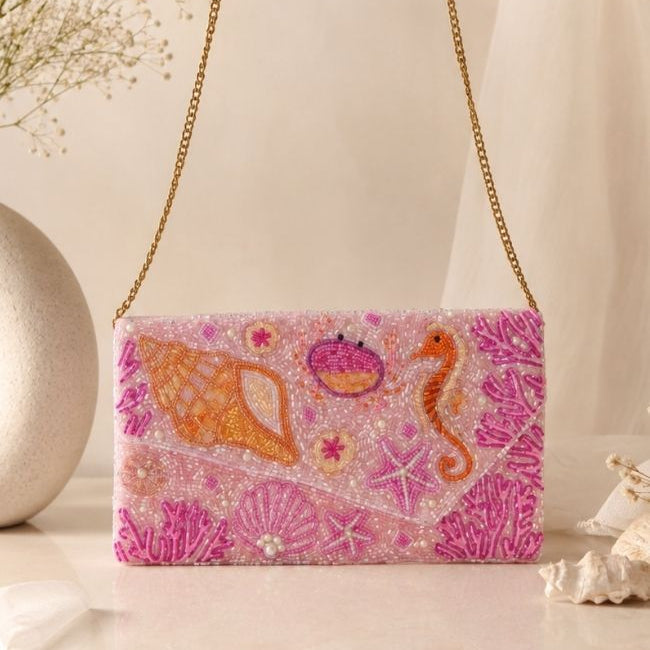Baby Pink Beaded Evening Bag