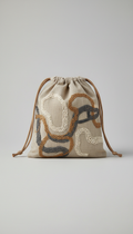 Embroidered fabric pouch with botanical motif