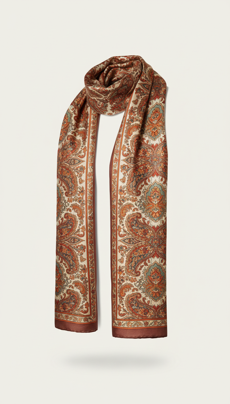 Patterned Silk Scarf with Hand-Rolled Edges