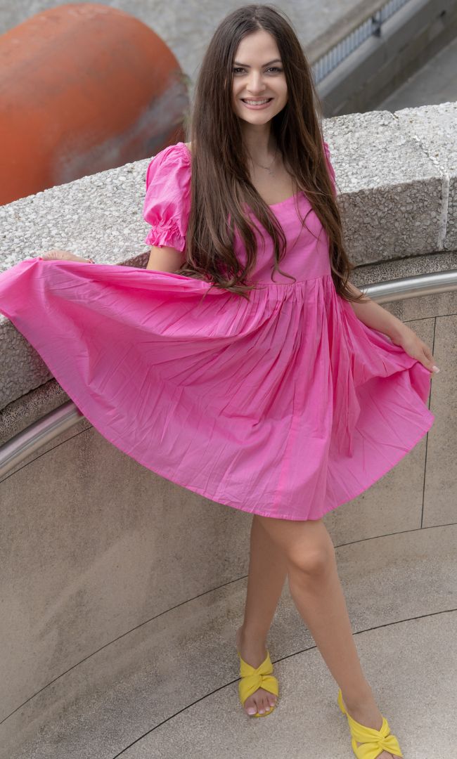 Candy Pink Gathered Dress